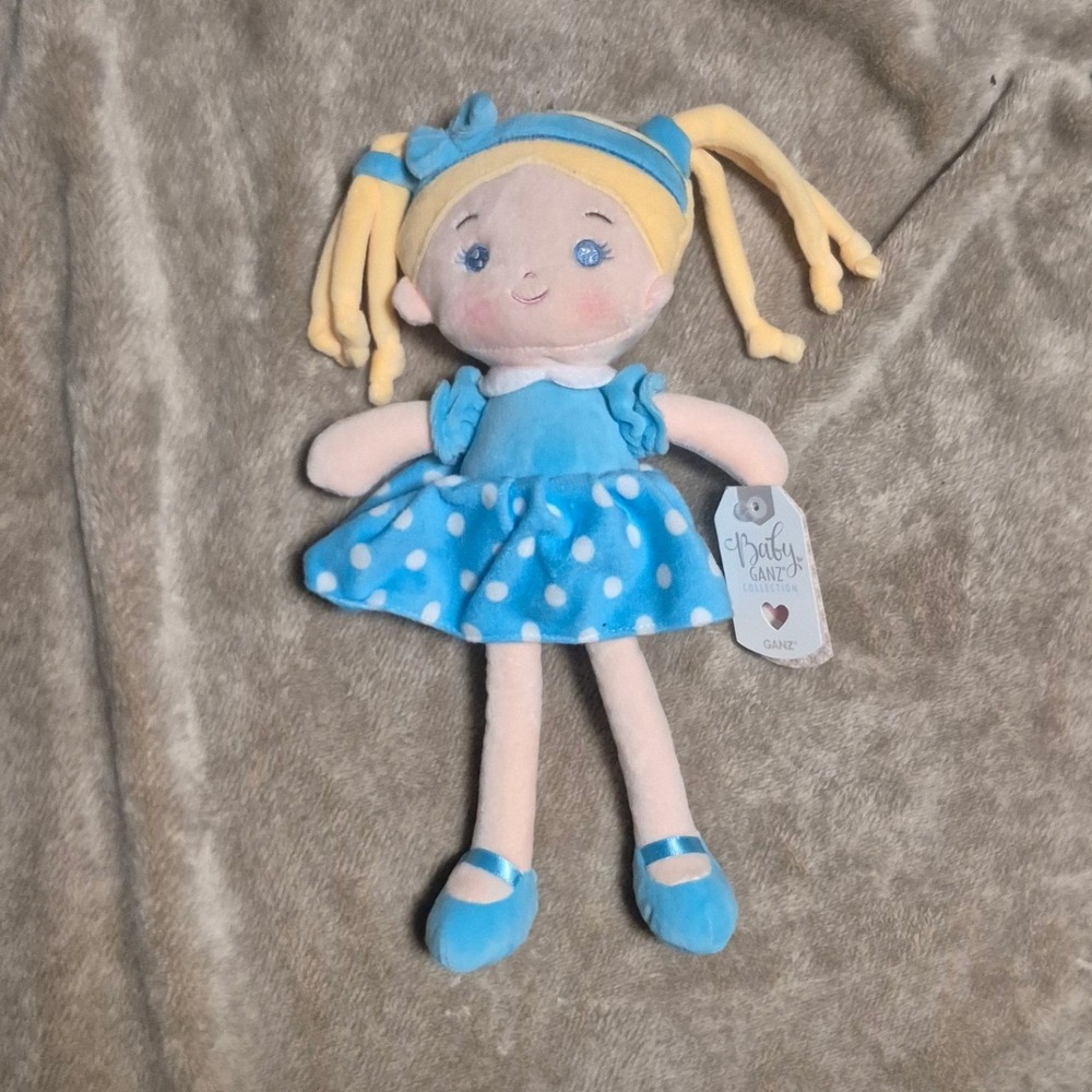 Baby GANZ Collection Sunny Days Doll April Blue Polka Dot Plush BG4804 NWT
